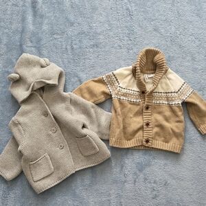 Janie And Jack Fair Isle Cardigan/ GAP Baby Knit Cardigan in Gray Size 3-6 Mns
